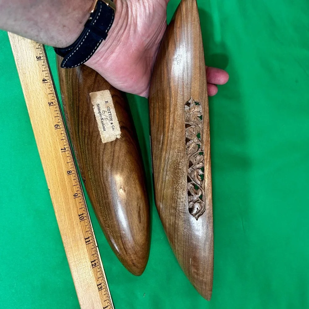 E. Cotton & Co. Wooden Canoe Bowls (2) Handmade in Kashmir 13 x 2.75 x 2